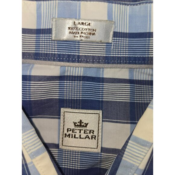 Peter Millar Mens Blue Plaid Long-Sleeve Button-Down Blue Plaid Shirt Large - Picture 5 of 6